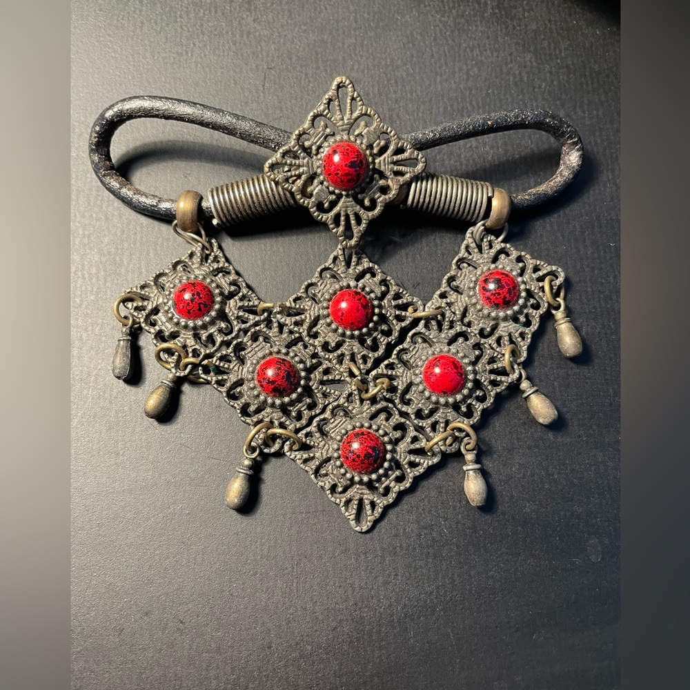 European Vintage Brooch 4” Panel Link Squares In A Diamond Pattern.